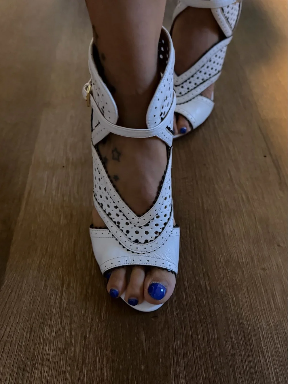Nine West White Perforated Strappy Stiletto Sandals